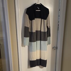 Free People Colorblock Cardigan in Black, Gray, Cream, and Blue L
